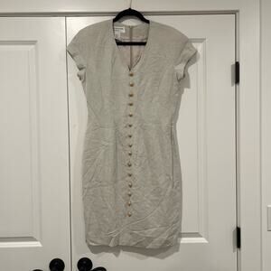 Vintage Women's Jones New York Tan Linen Sheath Dress Button Detail Size 8‎